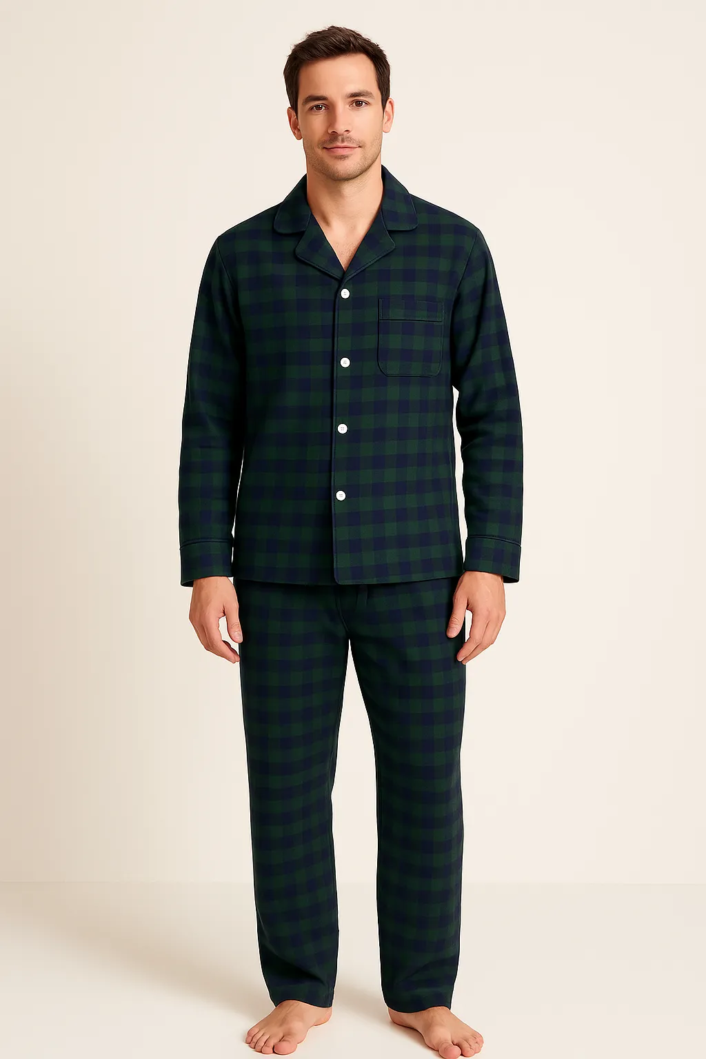 Flannel People Mens 100% Cotton Flannel Pajama Set with Pant Pockets & Drawstring