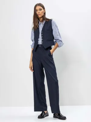 H Navy Pinstripe Pants