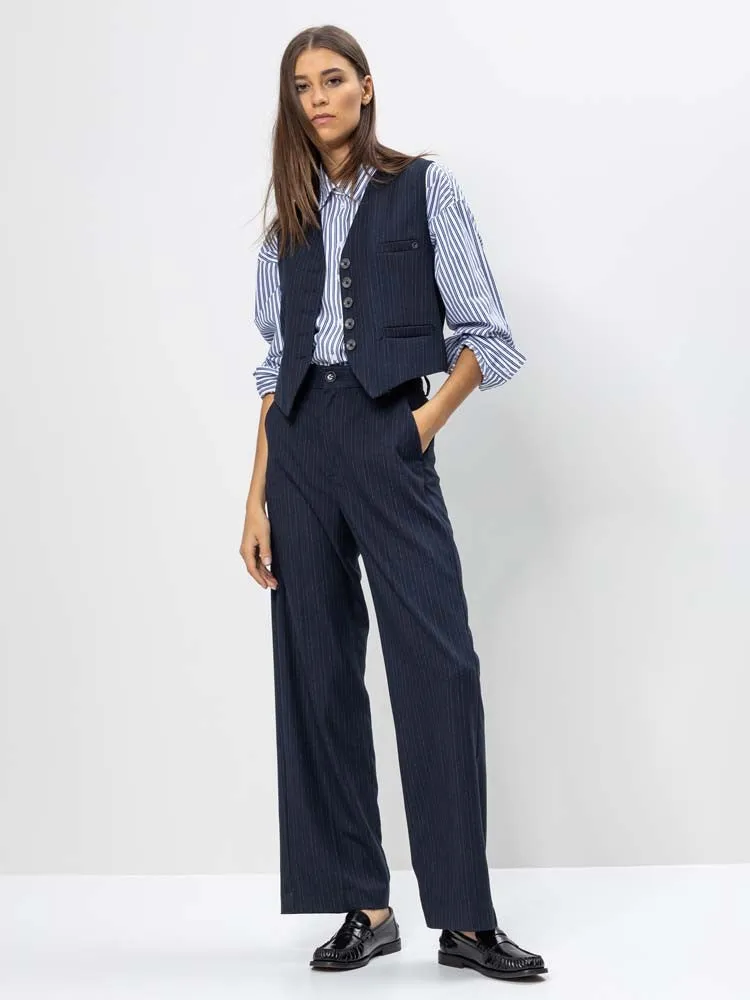 H Navy Pinstripe Pants