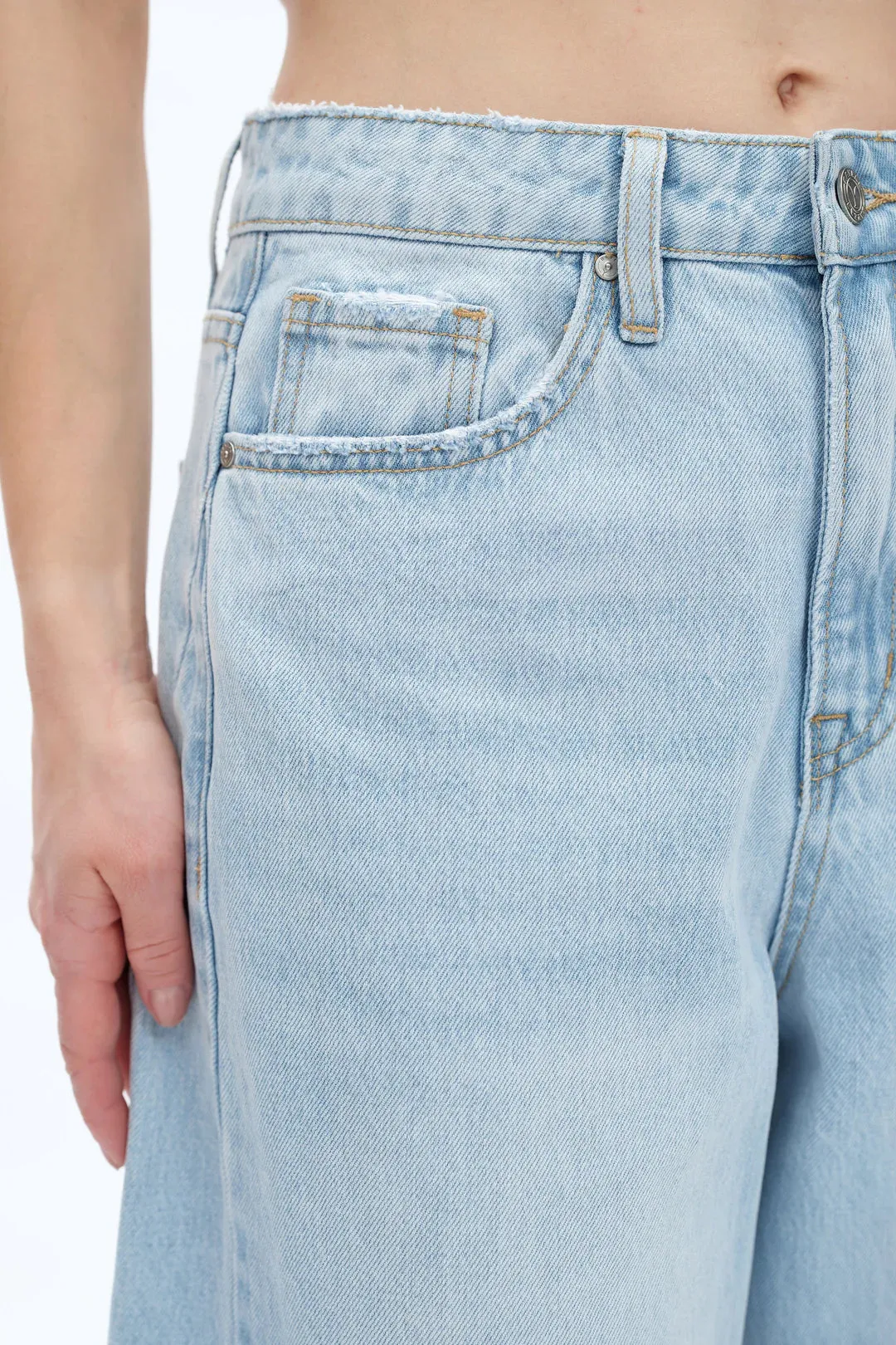 High Rise Barrel Leg Denim Jeans - Light Blue