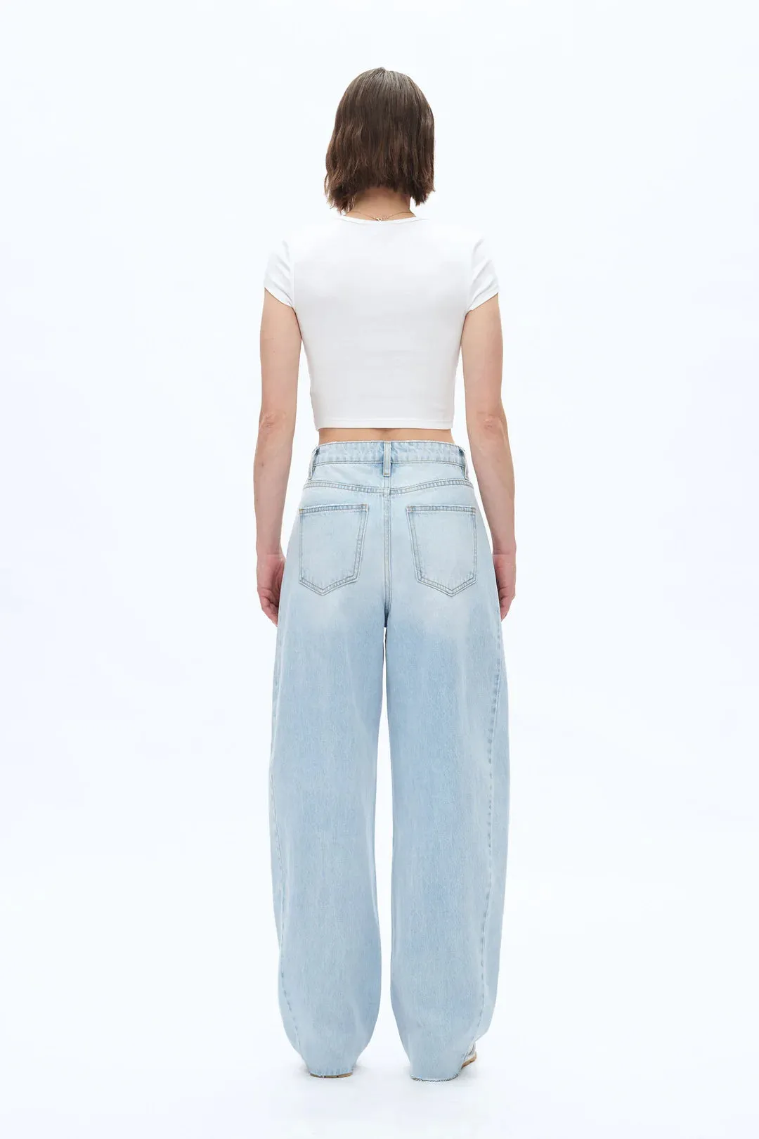 High Rise Barrel Leg Denim Jeans - Light Blue