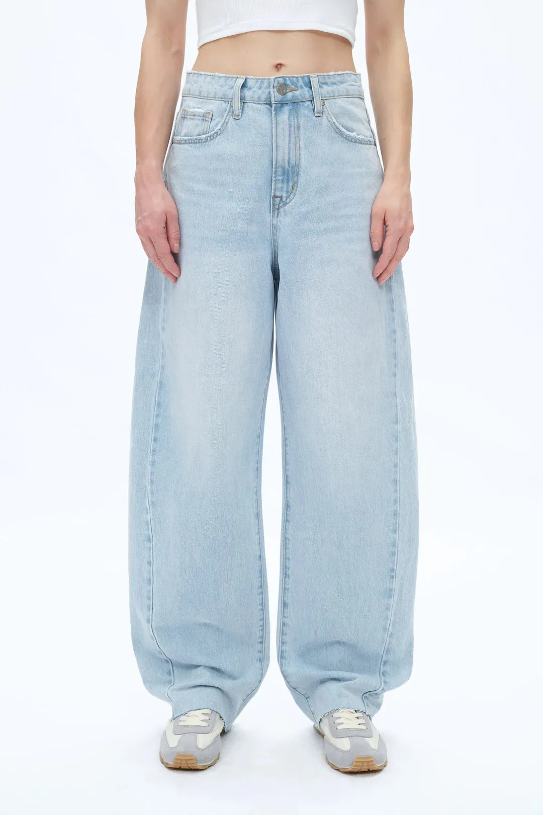 High Rise Barrel Leg Denim Jeans - Light Blue