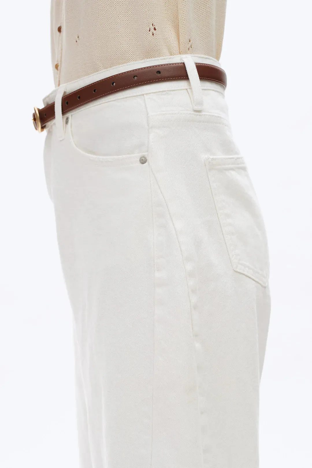 High Rise Barrel Leg Denim Jeans - White
