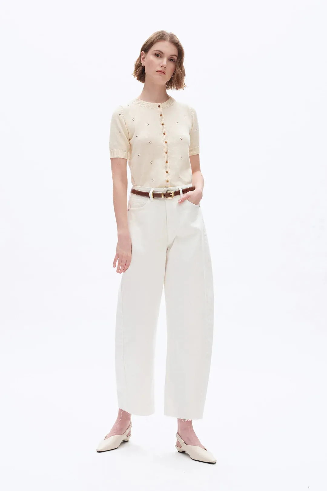 High Rise Barrel Leg Denim Jeans - White