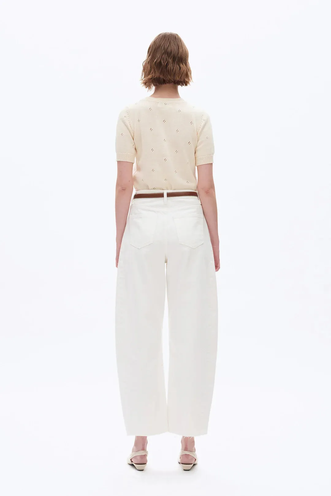 High Rise Barrel Leg Denim Jeans - White