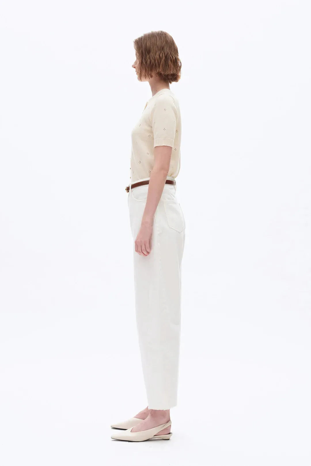 High Rise Barrel Leg Denim Jeans - White