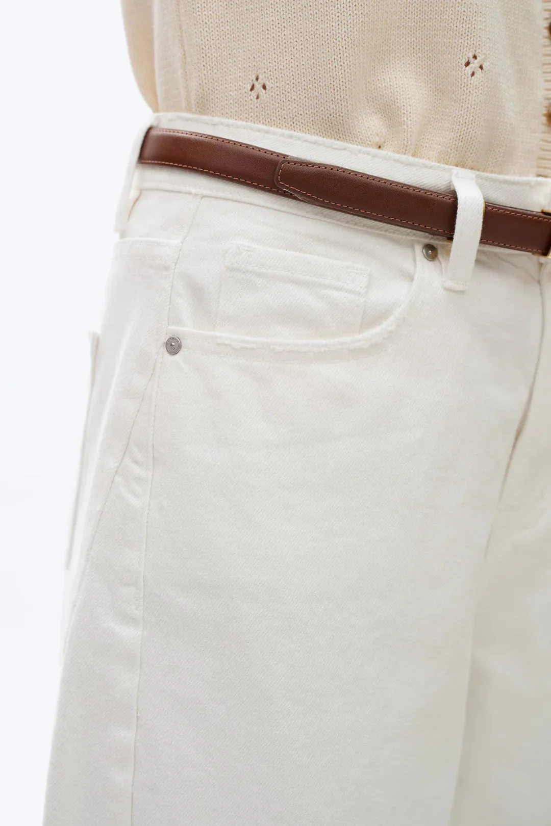 High Rise Barrel Leg Denim Jeans - White