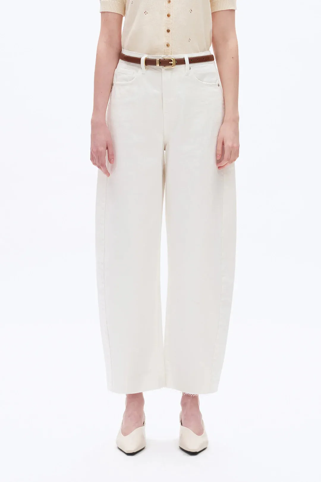 High Rise Barrel Leg Denim Jeans - White