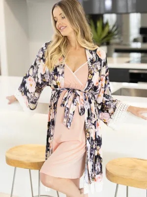 Hospital Pack: Nursing Dress   Robe - Pink Floral