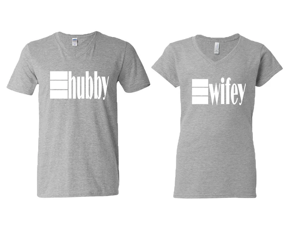 Hubby & Wifey V-Neck T-Shirts – Couple Matching Styles Sold Separately | Available in Multiple Sizes & Colors