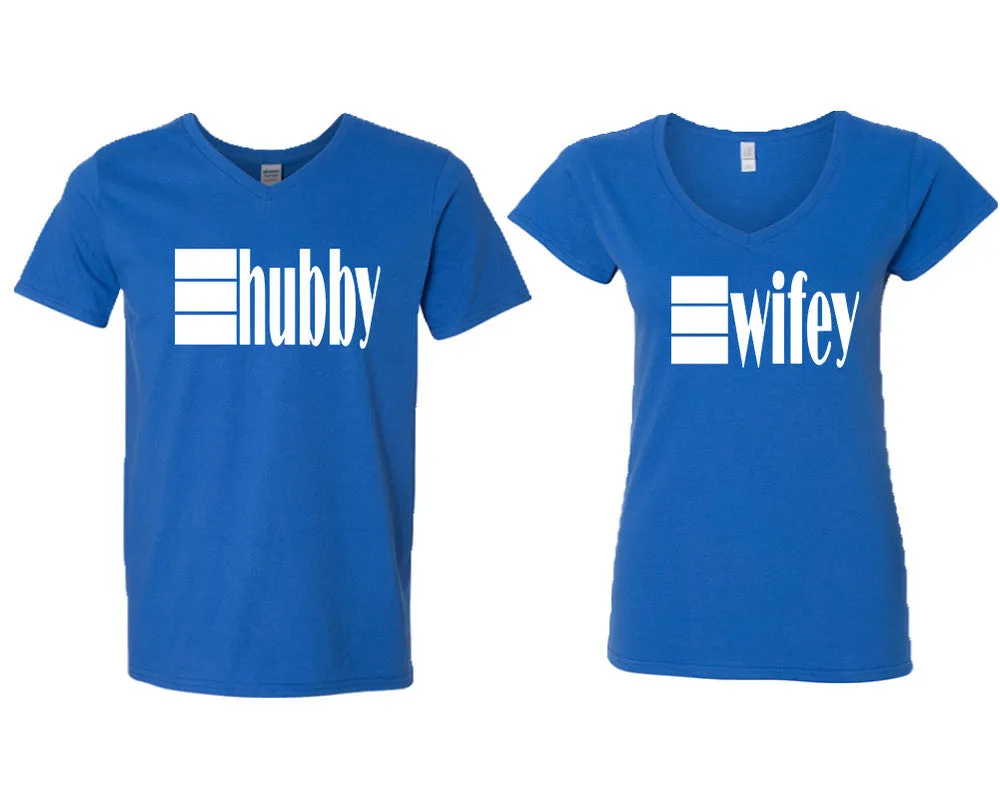 Hubby & Wifey V-Neck T-Shirts – Couple Matching Styles Sold Separately | Available in Multiple Sizes & Colors