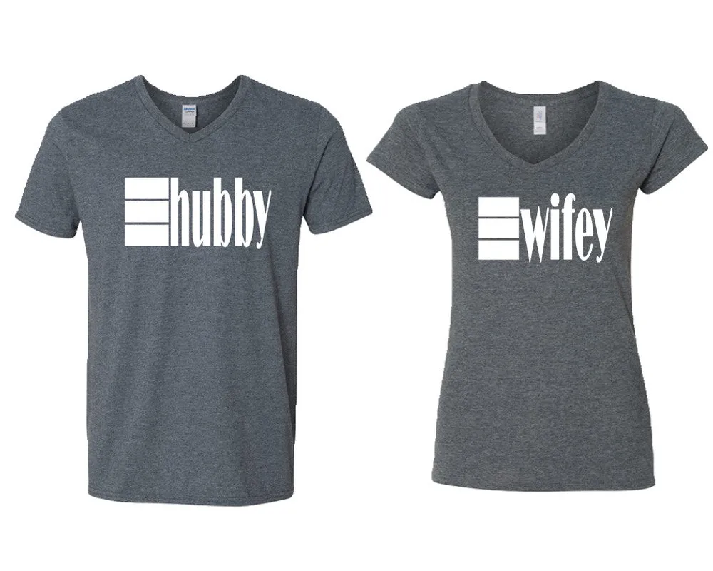 Hubby & Wifey V-Neck T-Shirts – Couple Matching Styles Sold Separately | Available in Multiple Sizes & Colors