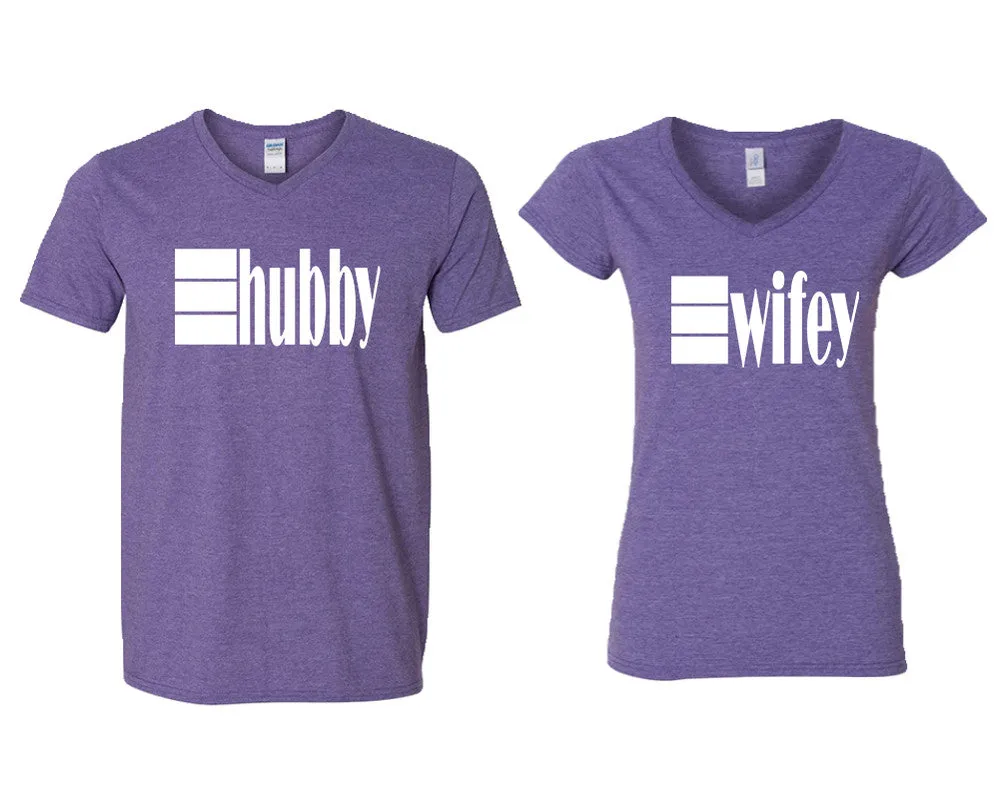 Hubby & Wifey V-Neck T-Shirts – Couple Matching Styles Sold Separately | Available in Multiple Sizes & Colors