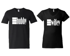 Hubby & Wifey V-Neck T-Shirts – Couple Matching Styles Sold Separately | Available in Multiple Sizes & Colors
