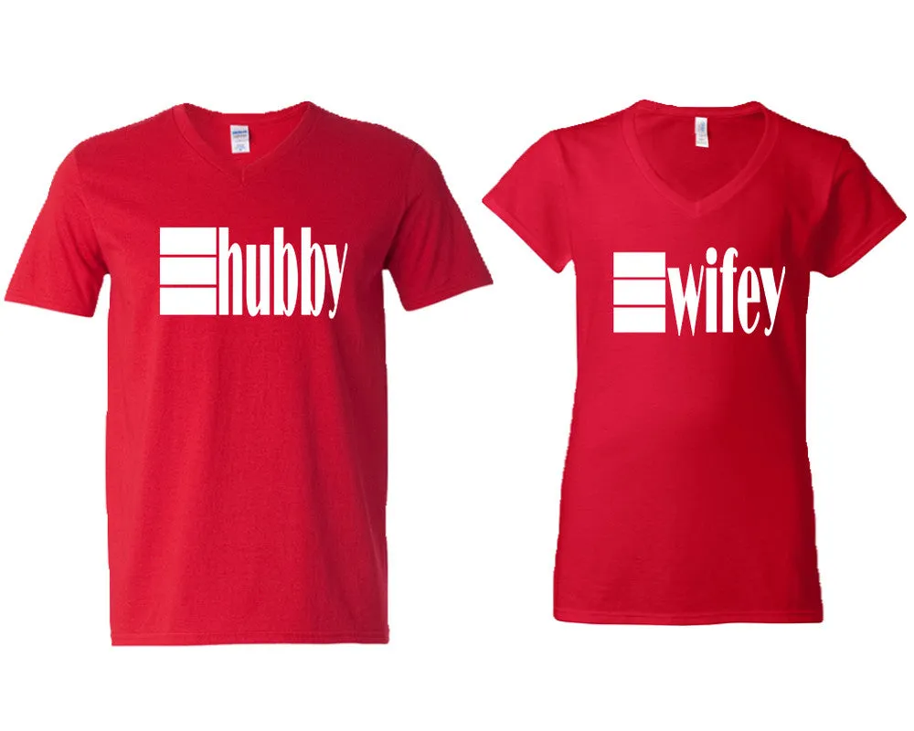 Hubby & Wifey V-Neck T-Shirts – Couple Matching Styles Sold Separately | Available in Multiple Sizes & Colors