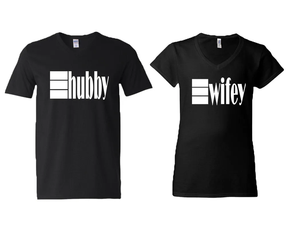 Hubby & Wifey V-Neck T-Shirts – Couple Matching Styles Sold Separately | Available in Multiple Sizes & Colors