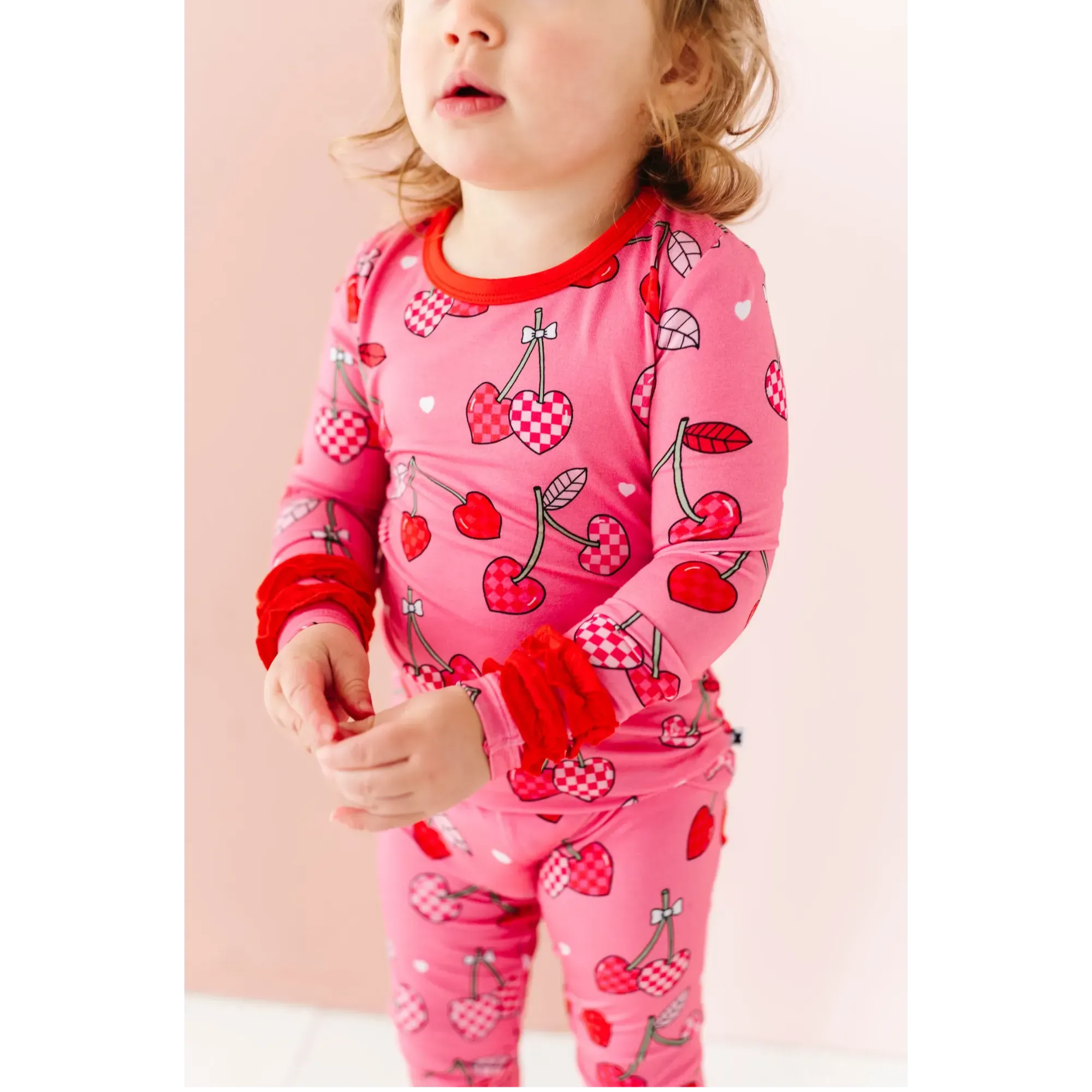 I Love You Cherry Much Ruffle Kids Bamboo Pajamas