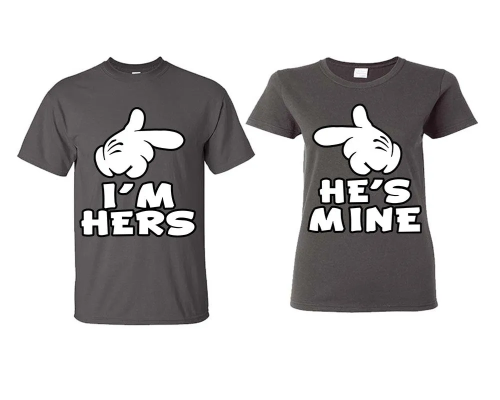 I'm Hers & He's Mine Couple Matching T-Shirts – Classic Cotton Tees Sold Separately in Various Sizes & Colors | Unique Heat Press Designs