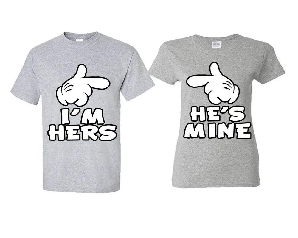 I'm Hers & He's Mine Couple Matching T-Shirts – Classic Cotton Tees Sold Separately in Various Sizes & Colors | Unique Heat Press Designs