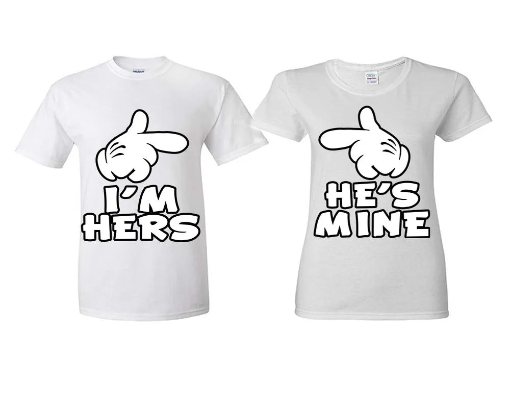 I'm Hers & He's Mine Couple Matching T-Shirts – Classic Cotton Tees Sold Separately in Various Sizes & Colors | Unique Heat Press Designs