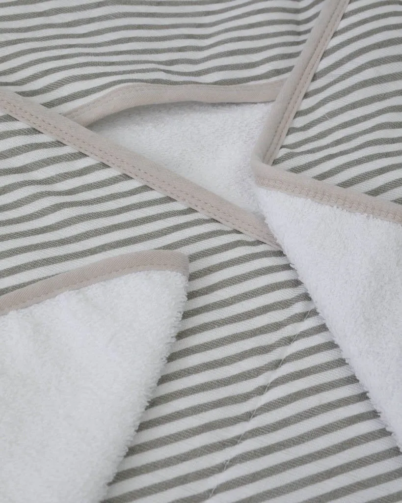Infant Cotton Hooded Towel   Washcloth Set - Grey Stripe by Little Unicorn