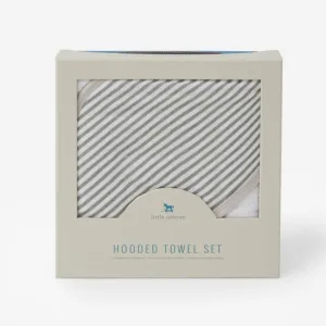 Infant Cotton Hooded Towel   Washcloth Set - Grey Stripe by Little Unicorn
