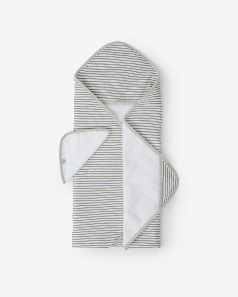 Infant Cotton Hooded Towel   Washcloth Set - Grey Stripe by Little Unicorn