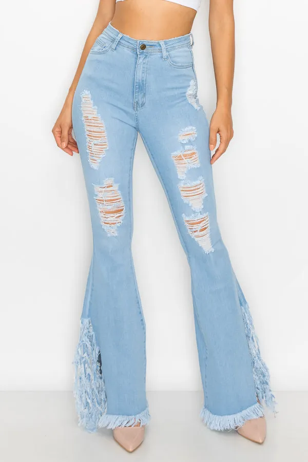 JAZZ-045 FRINGE LEG BELL BOTTOM JEANS