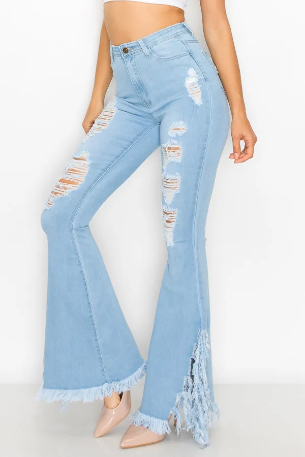 JAZZ-045 FRINGE LEG BELL BOTTOM JEANS