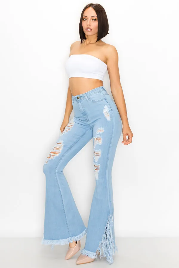 JAZZ-045 FRINGE LEG BELL BOTTOM JEANS