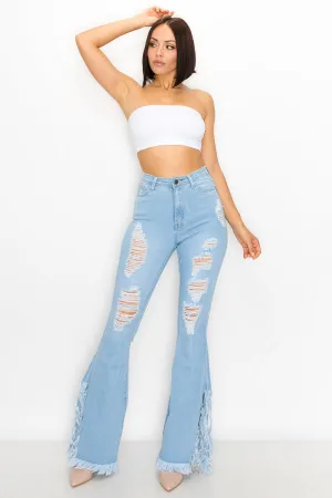 JAZZ-045 FRINGE LEG BELL BOTTOM JEANS