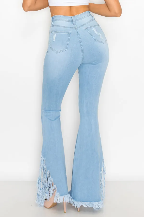 JAZZ-045 FRINGE LEG BELL BOTTOM JEANS