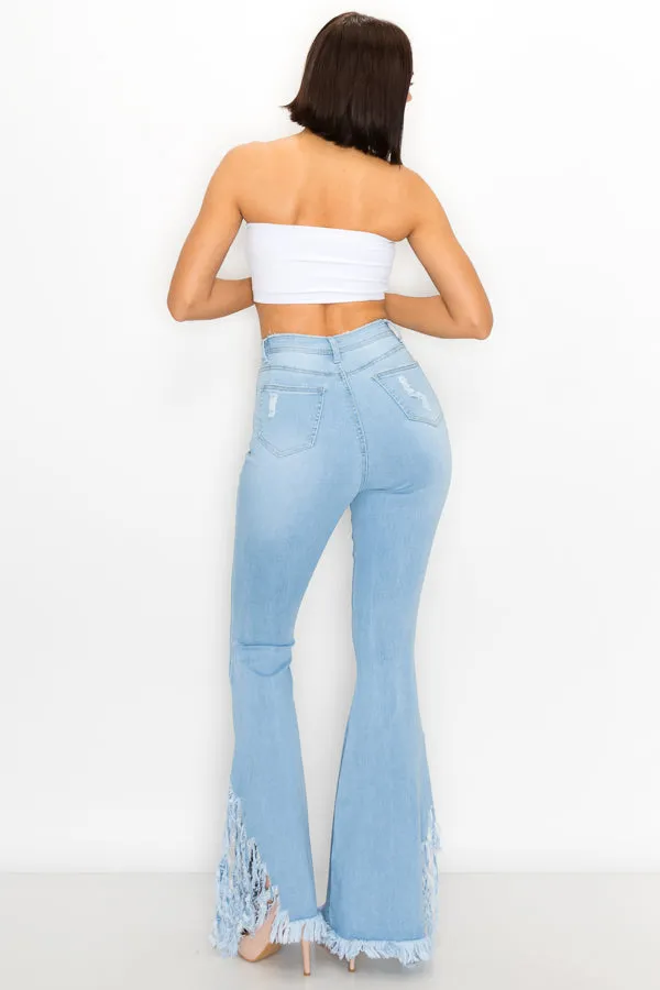 JAZZ-045 FRINGE LEG BELL BOTTOM JEANS