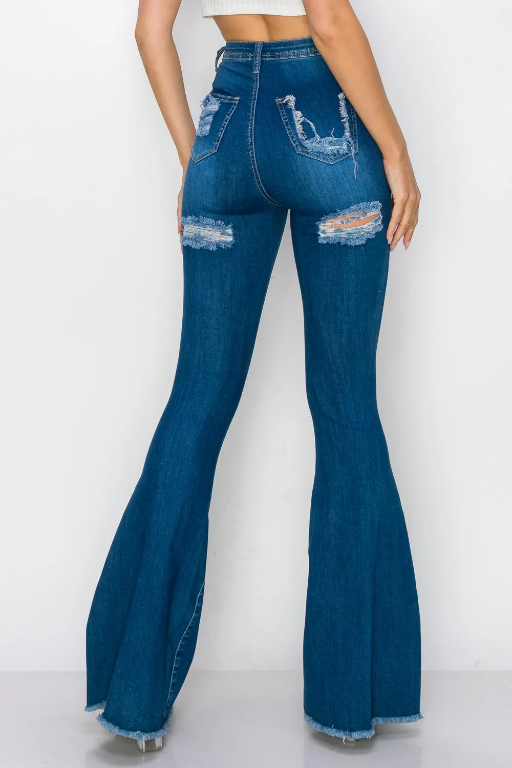 JAZZ-055 BELL BOTTOM FLARE LEG RIPPED DISTRESSED & DESTROYED JEANS