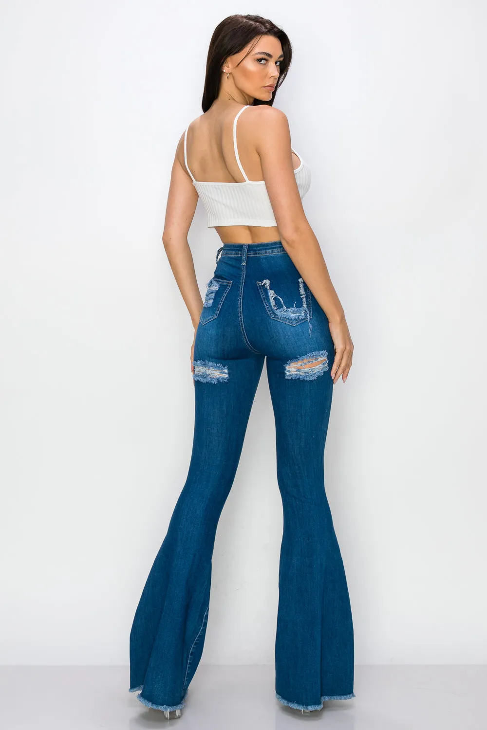JAZZ-055 BELL BOTTOM FLARE LEG RIPPED DISTRESSED & DESTROYED JEANS