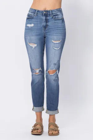 Judy Blue High Waist Distressed Boyfriend - Available in Misses and Plus Sizes