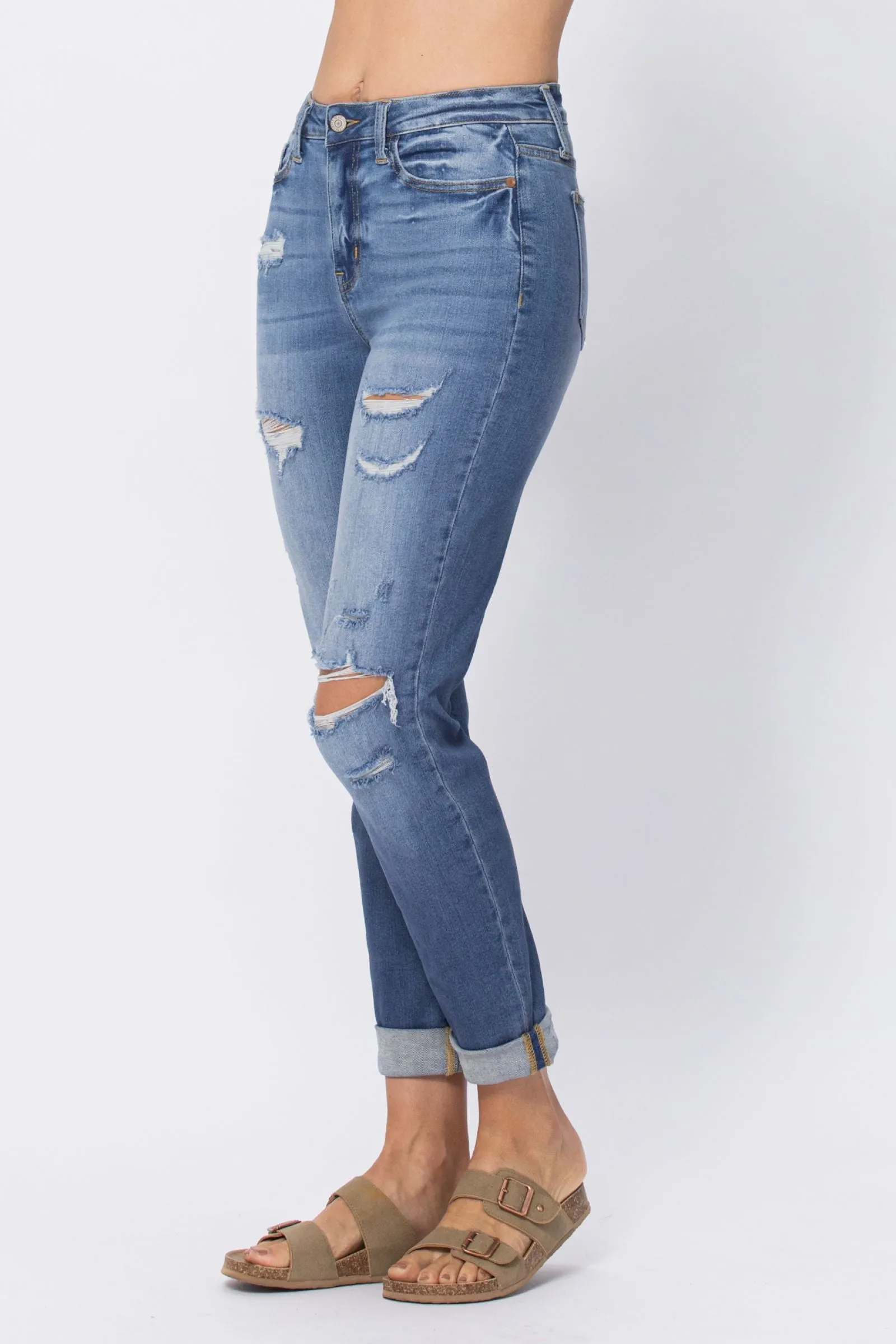 Judy Blue High Waist Distressed Boyfriend - Available in Misses and Plus Sizes