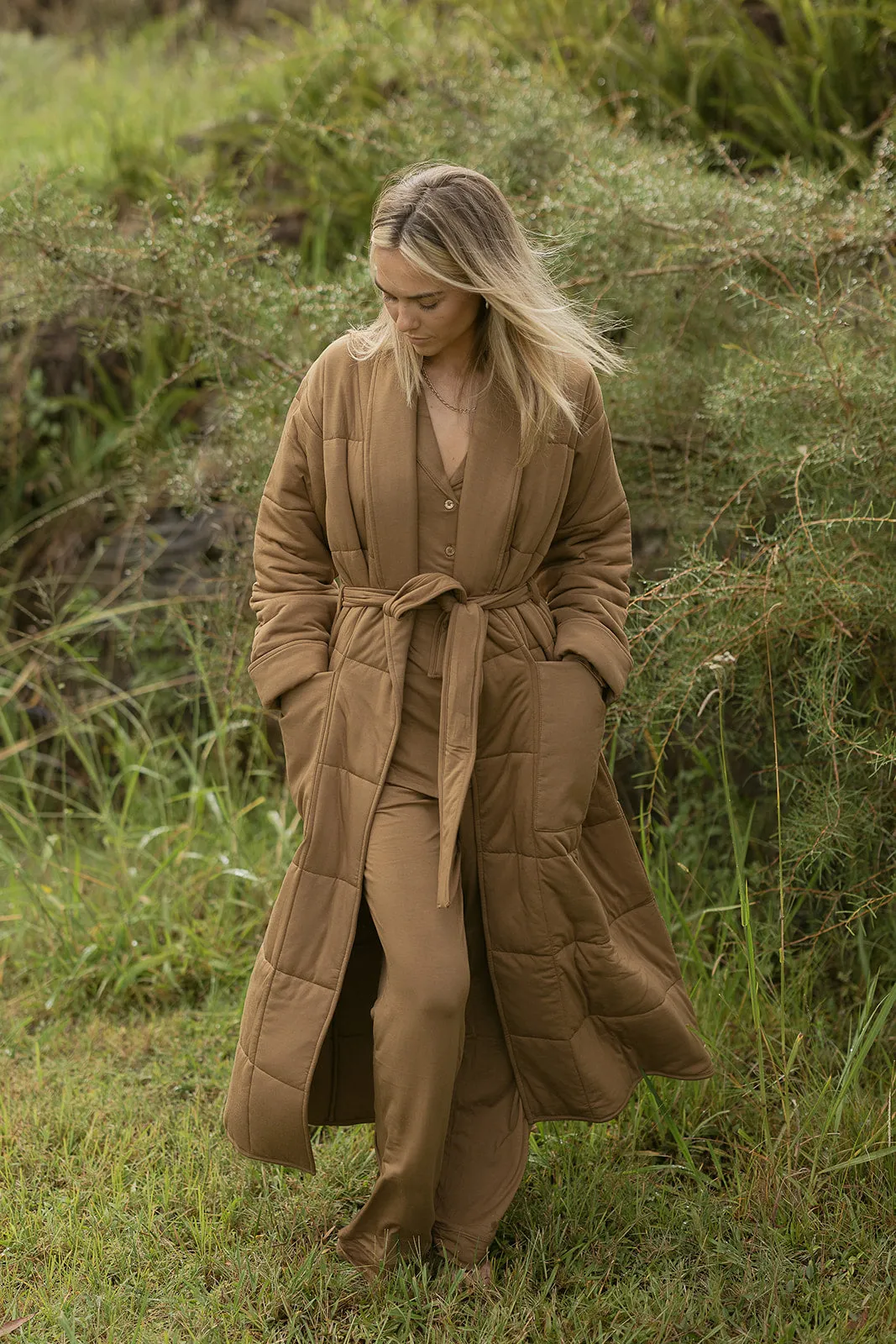 Ladies Quilted Robe - COCOA