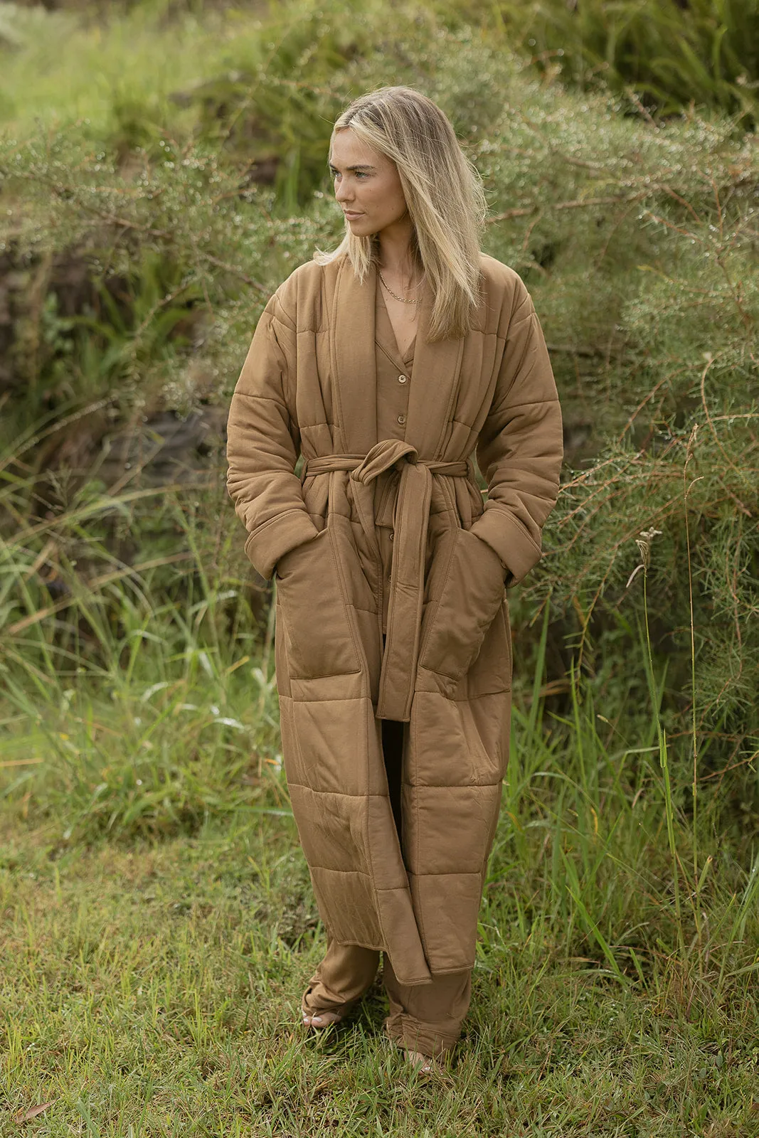 Ladies Quilted Robe - COCOA