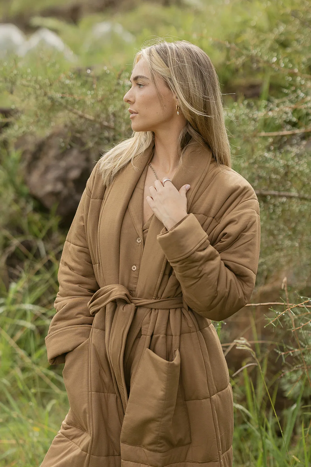 Ladies Quilted Robe - COCOA