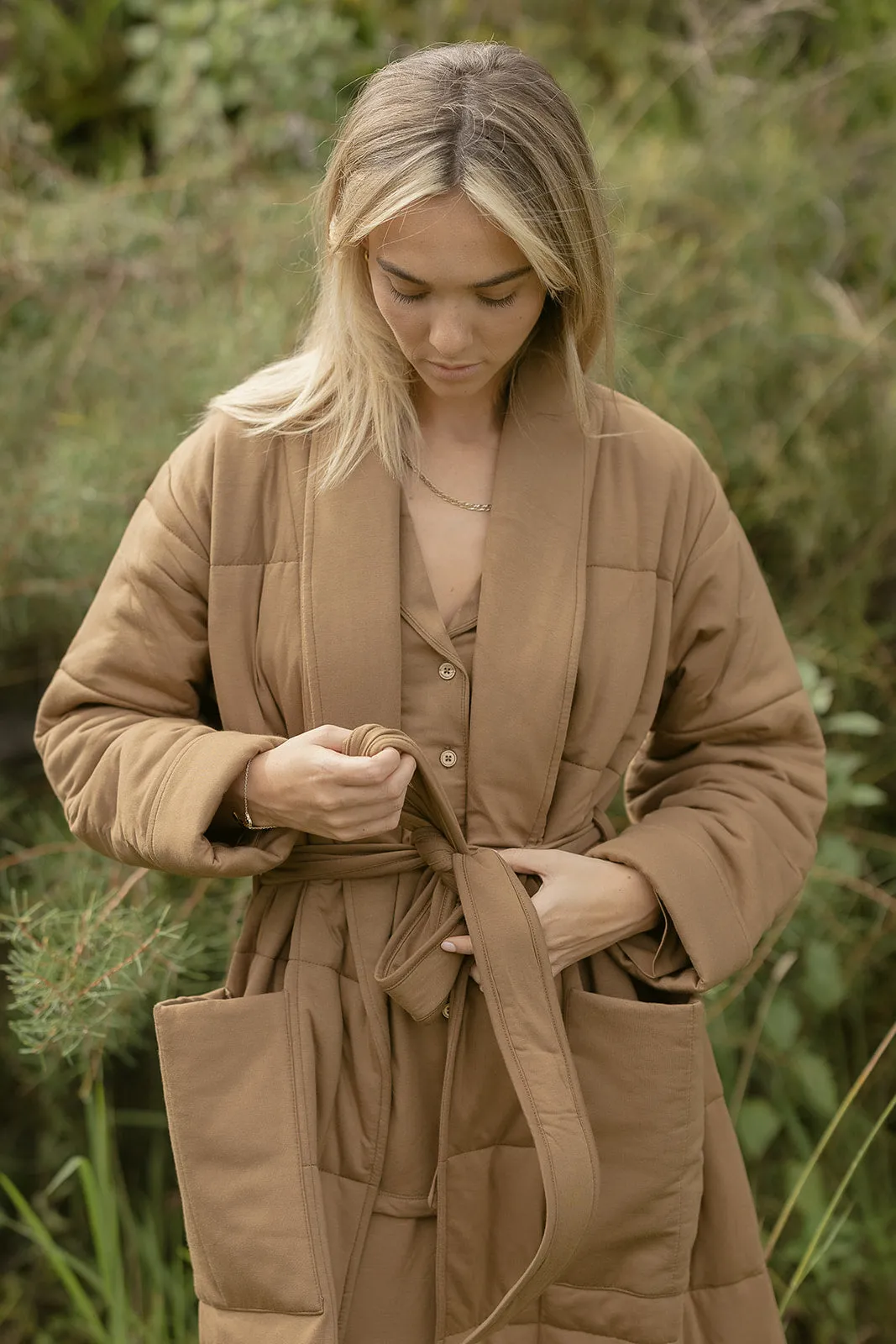 Ladies Quilted Robe - COCOA