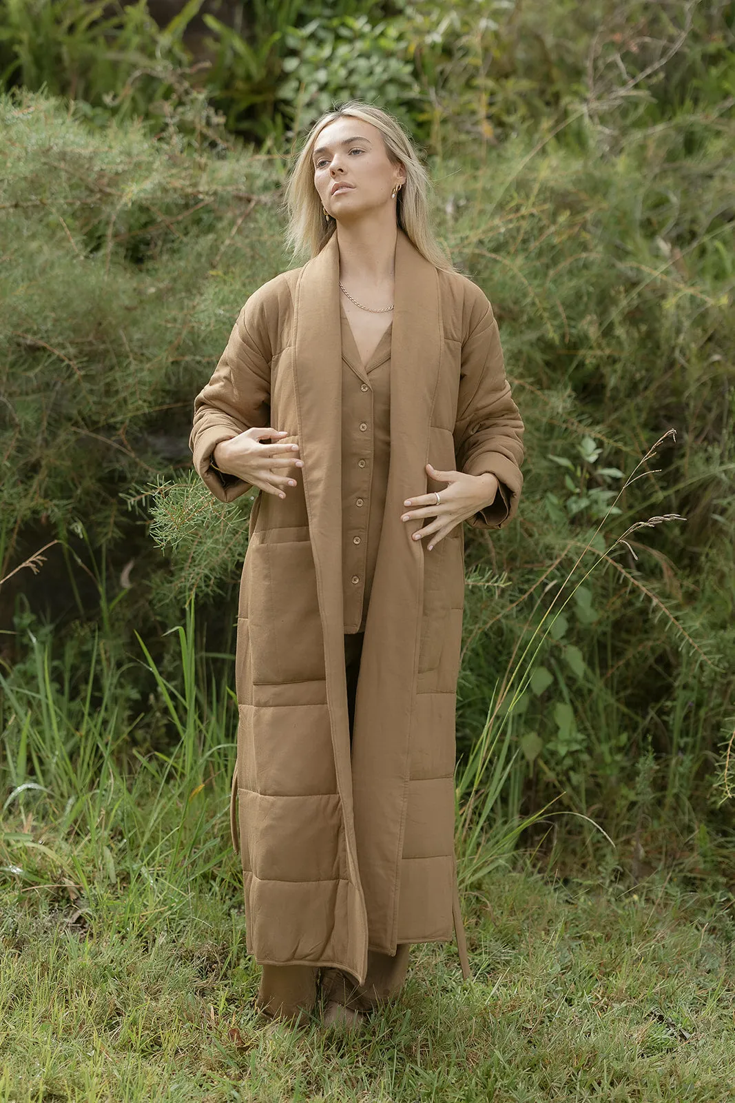 Ladies Quilted Robe - COCOA
