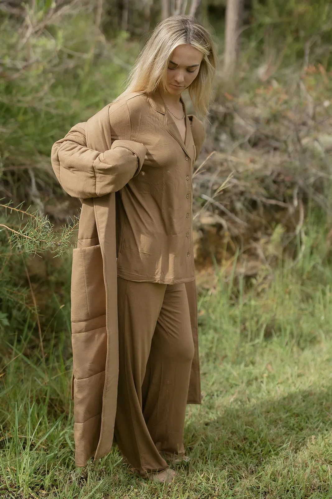 Ladies Quilted Robe - COCOA
