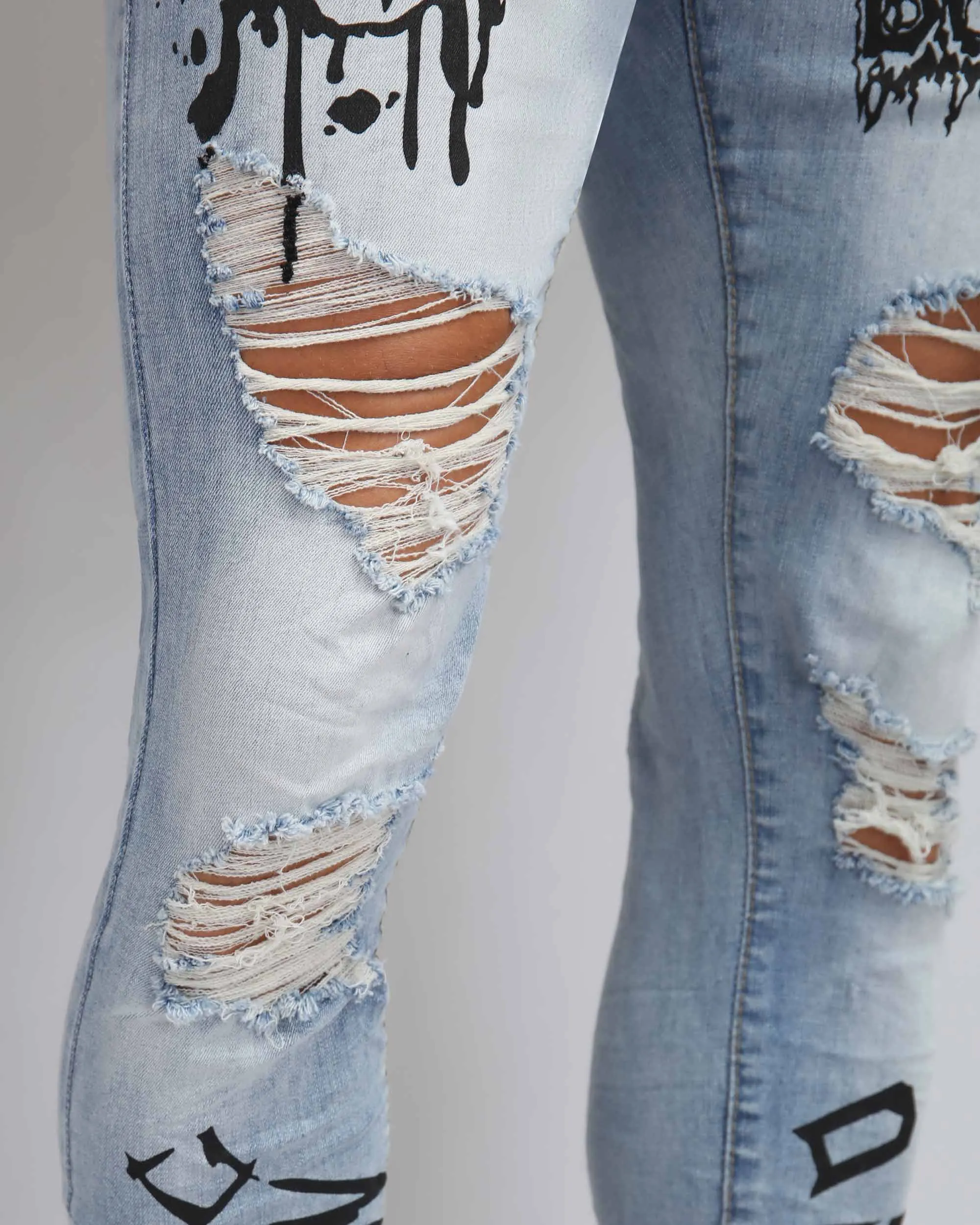 Large Ripped Blue Jeans with Skull Design-Mexico Local Delivery
