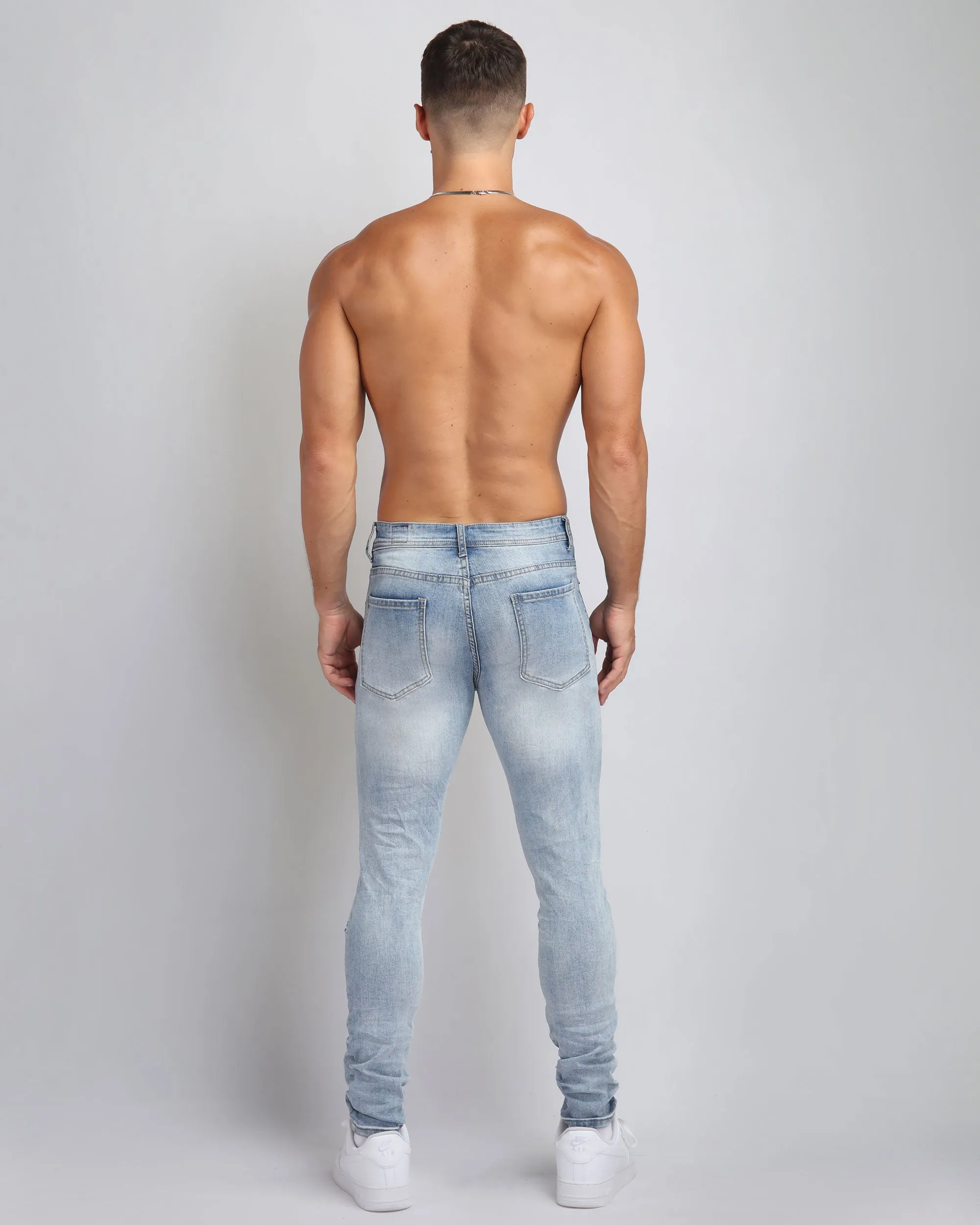 Large Ripped Blue Jeans with Skull Design-Mexico Local Delivery