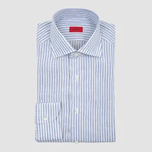 Linen Striped Sportshirt Blue and White