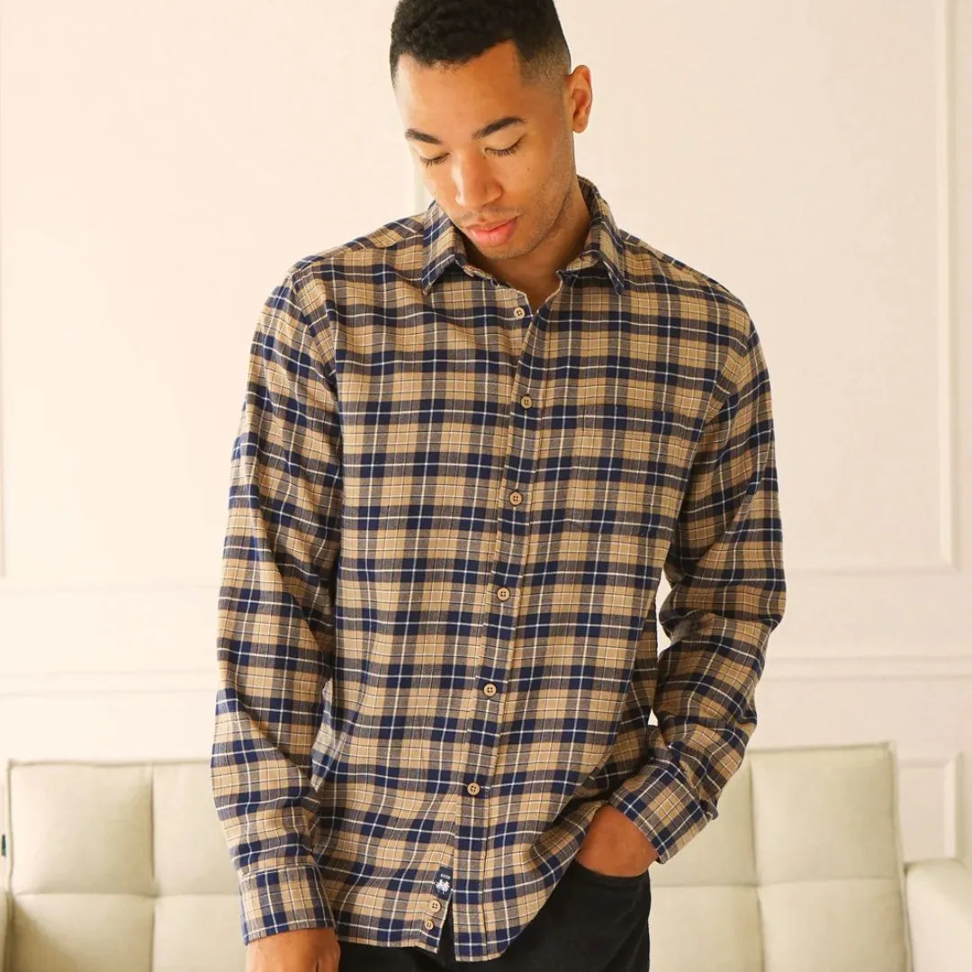 McKenzie Plaid Woven Shirt (Beige   Navy Plaid)