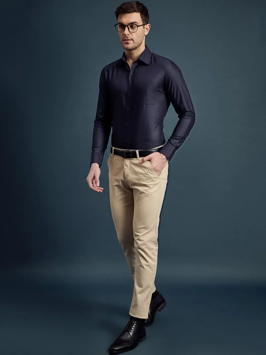 Men's Slim Fit Solid Navy Formal Shirt
