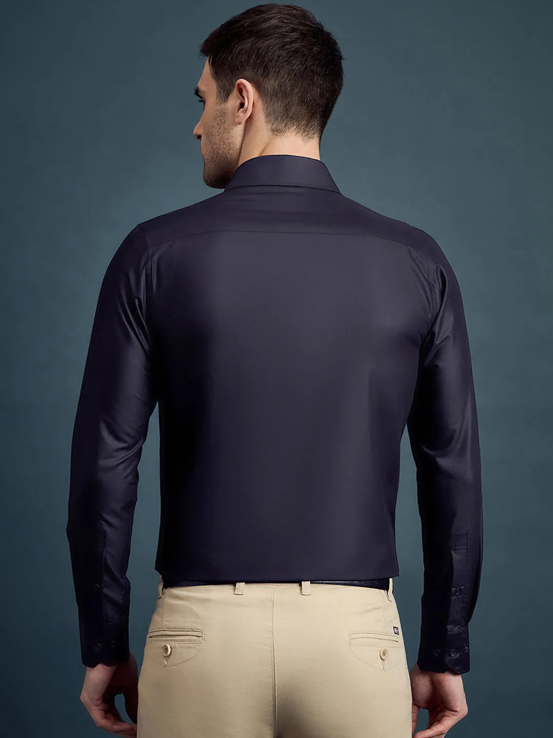 Men's Slim Fit Solid Navy Formal Shirt