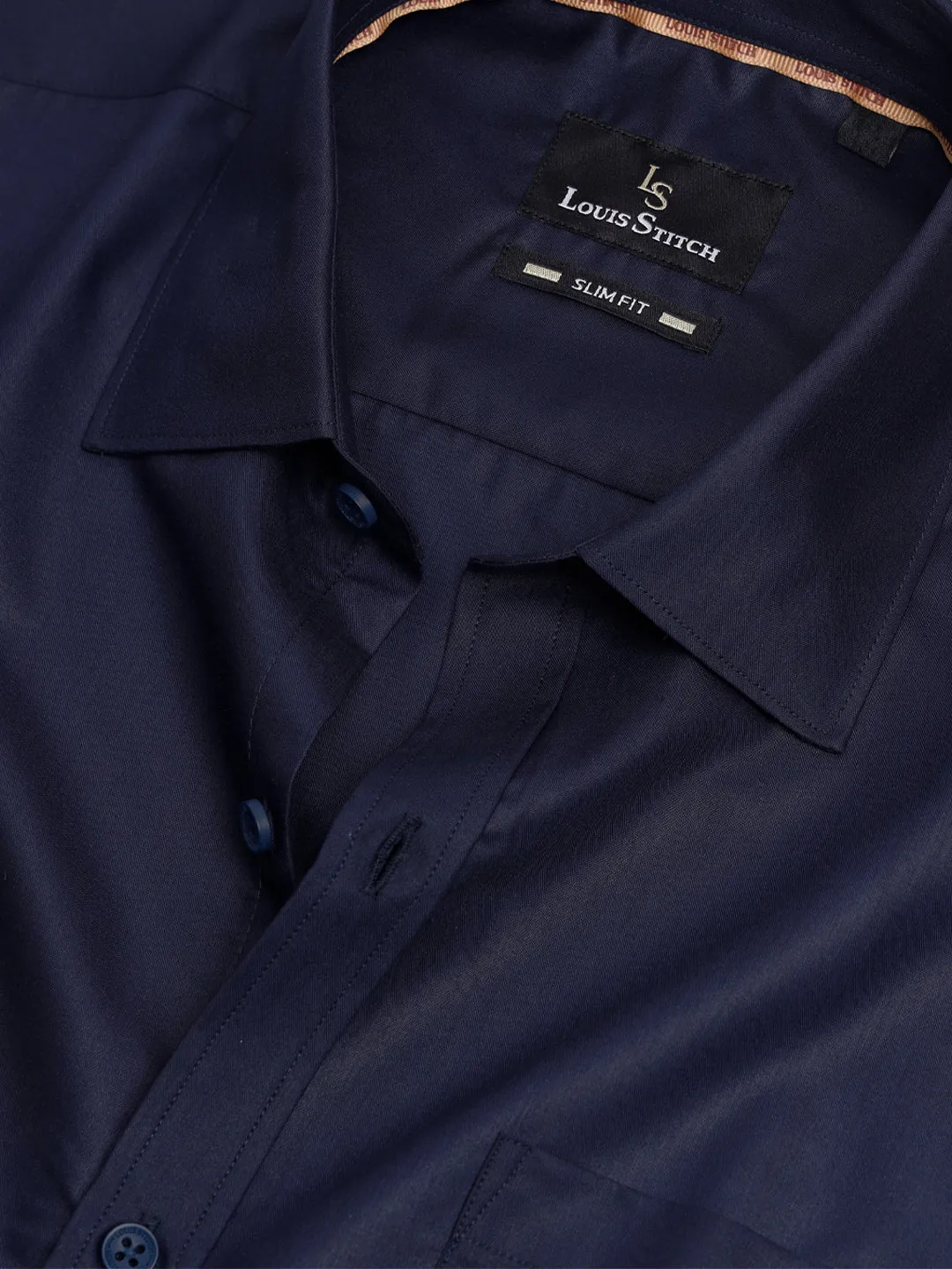 Men's Slim Fit Solid Navy Formal Shirt
